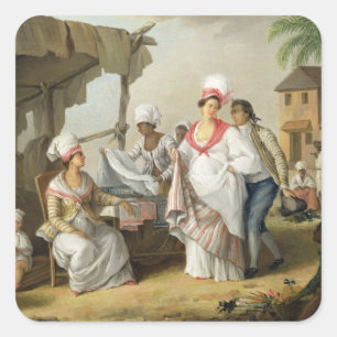 Linen Market, Roseau, Dominica, c.1780 (oil on can Square Sticker