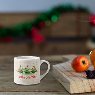 Linen Merry Christmas Trees – Festive Holiday Gift Espresso Cup