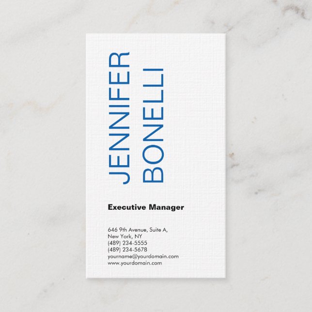 Linen minimalist plain modern blue white simple business card (Front)