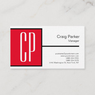 Linen Modern Black White Red Monogram Professional Business Card