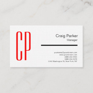 Linen Modern Black White Red Monogram Professional Business Card