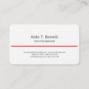 Linen Modern Minimalist Plain Red White Business Card