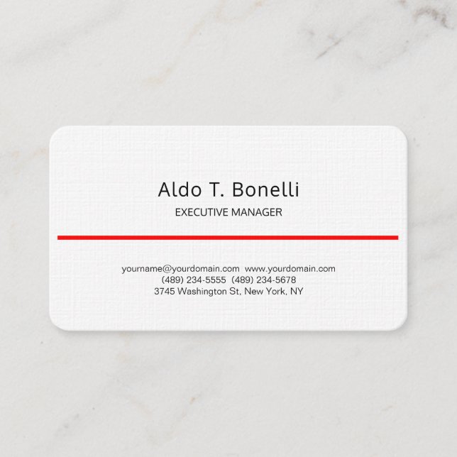 Linen Modern Minimalist Plain Red White Business Card (Front)