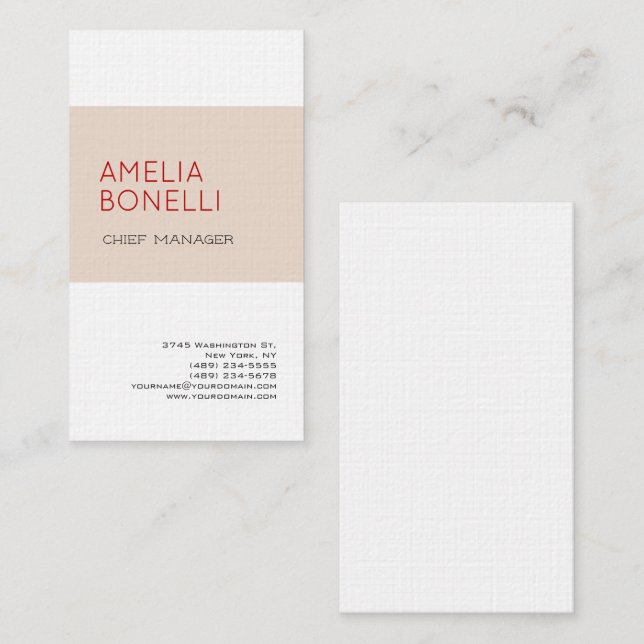Linen Modern Minimalist Professional Plain Business Card (Front/Back)