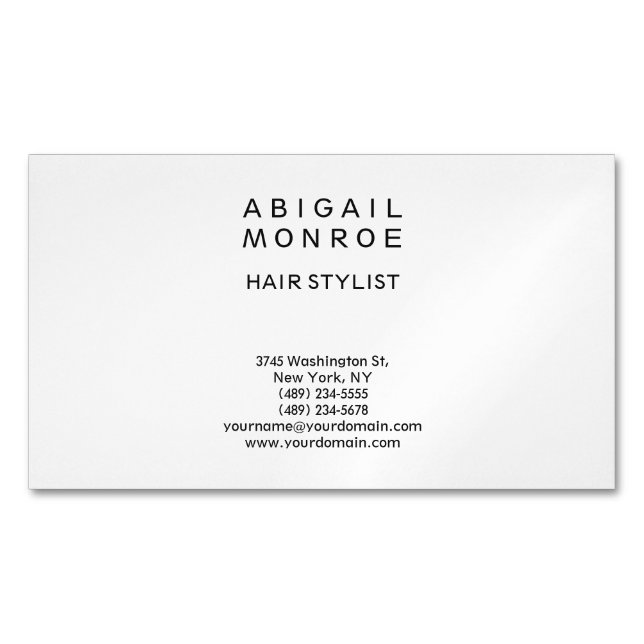Linen Modern Minimalist Professional Plain White Magnetic Business Card (Front)