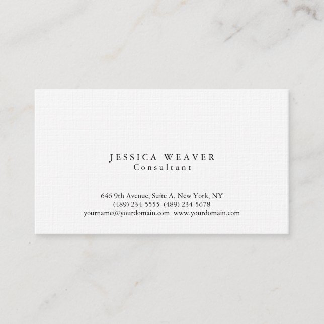 Linen Modern Plain Grey White Simple Professional Business Card (Front)