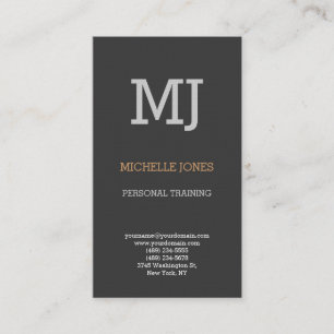 Linen Modern Plain Monogram Grey Personal Trainer Business Card