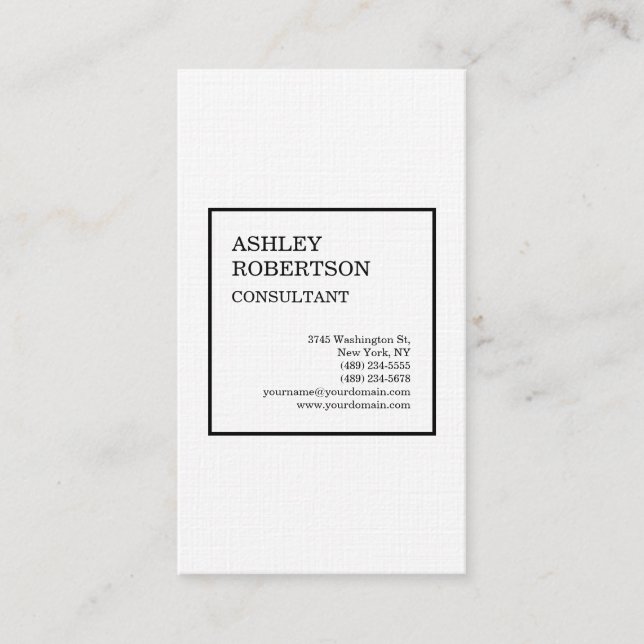 Linen Modern Plain Professional Trendy Minimalist Business Card (Front)