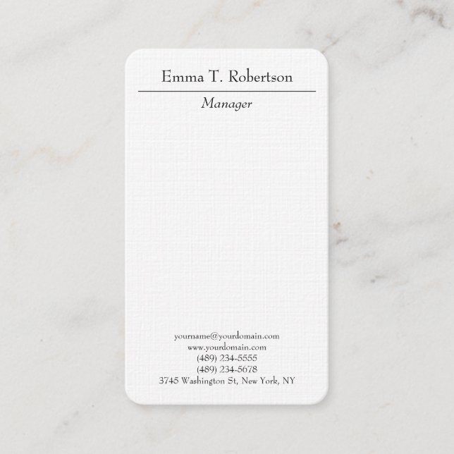 Linen modern plain simple minimalist black white business card (Front)