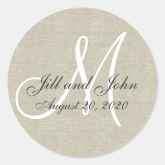 Linen Monogram Wedding Favour Sticker