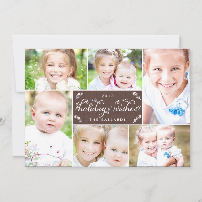 Linen Montage Holiday Photo Card - Brown (Front)