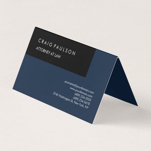 Linen Navy Blue Black Elegant Plain Professional Business Card (Front)