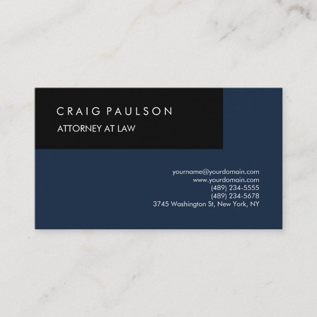 Linen Navy Blue Black Elegant Plain Professional Business Card (Front)