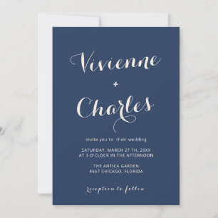 Linen & Navy Minimal Modern Calligraphy Wedding Invitation