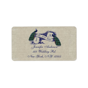 Linen Peacock Rustic Wedding RSVP Labels