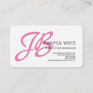 Linen Pink Monogram White Modern Feminine Business Card