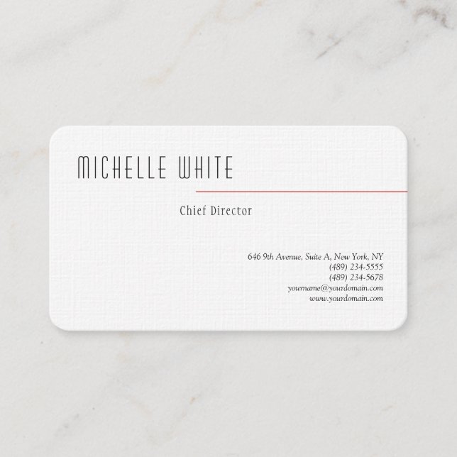 Linen Plain Elegant White Professional Modern Business Card (Front)