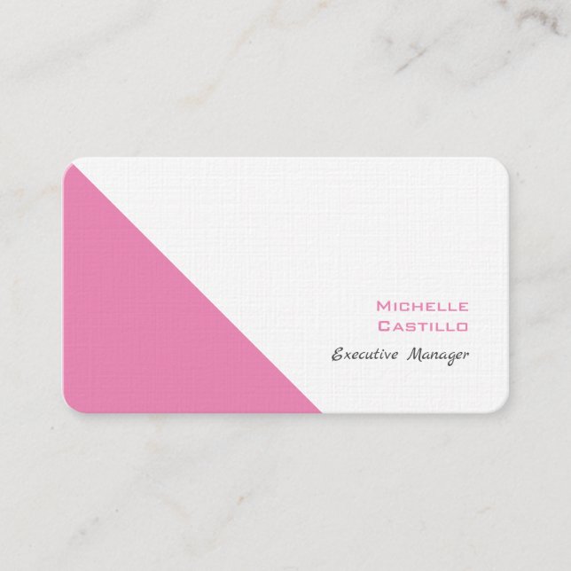 Linen Plain Feminine Minimalist Pink White Business Card (Front)