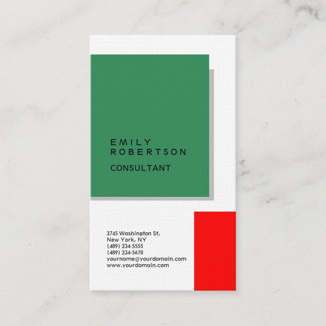 Linen Plain Green Red White Modern Minimalist Business Card (Front)
