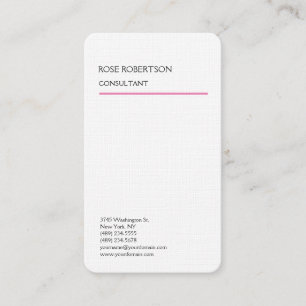 Linen Plain Pink White Modern Minimalist Feminine Business Card