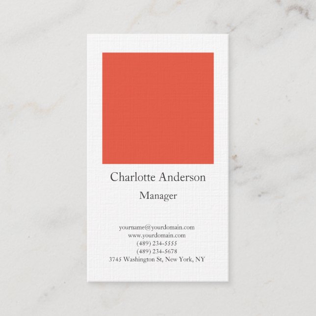 Linen plain simple minimalist elegant orange white business card (Front)