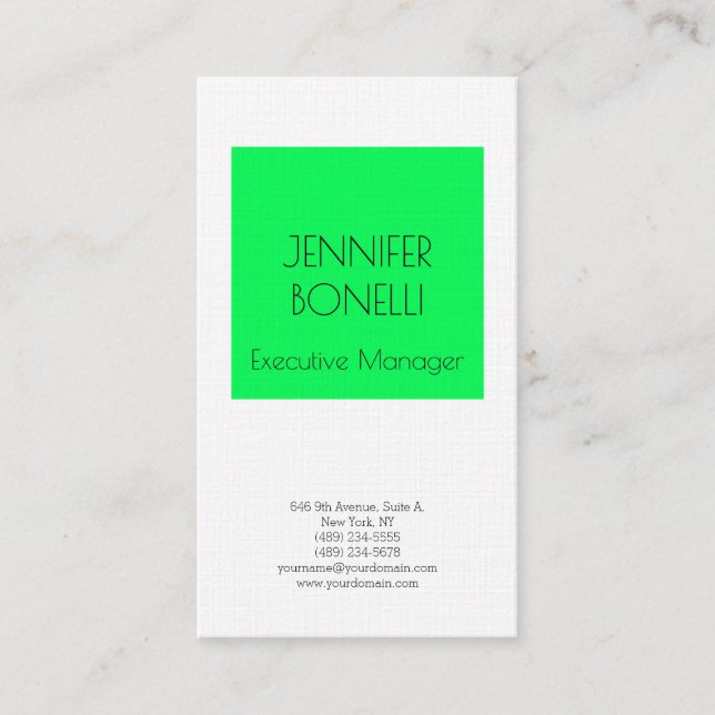 Linen professional minimalist modern green white business card (Front)