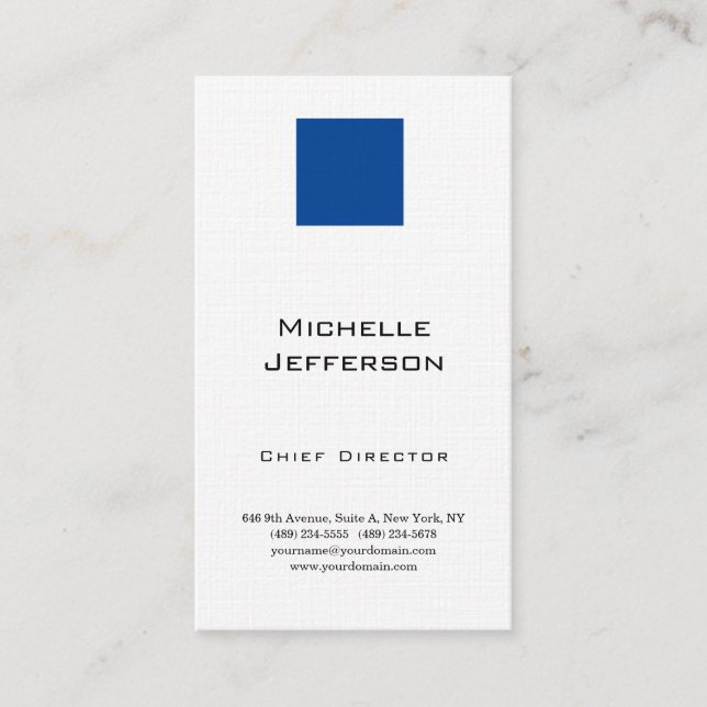 Linen Professional Modern Blue White Business Card (Front)