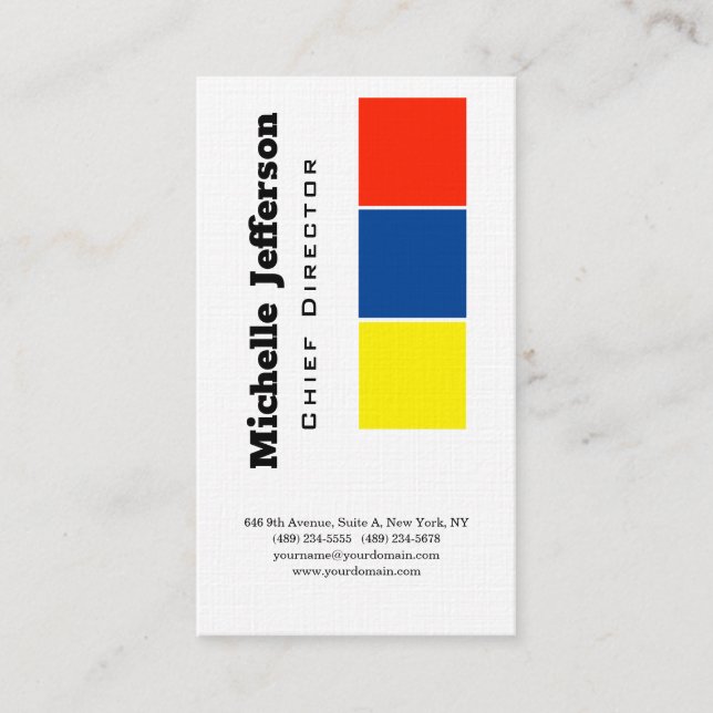 Linen Professional Modern Blue Yellow Red White Business Card (Front)