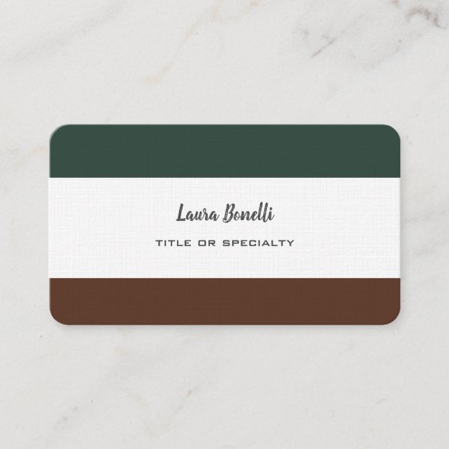 Linen Professional Modern Brown Grey Green White Business Card (Front)
