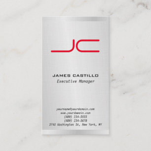Linen Professional Modern Grey Red Monogram Business Card