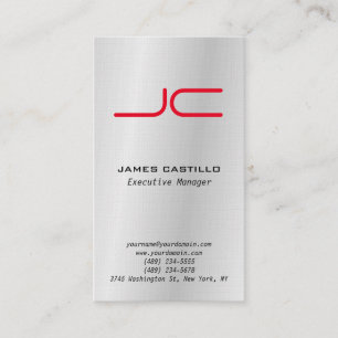 Linen Professional Modern Grey Red Monogram Business Card