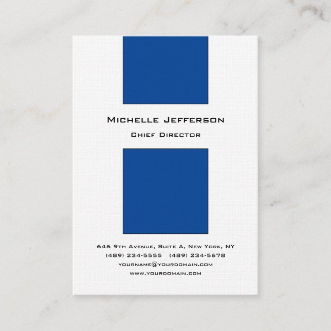 Linen Professional Modern Minimalist Blue White Business Card (Front)