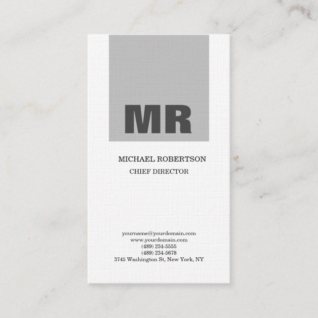Linen Professional Monogram Grey & White Plain Business Card (Front)