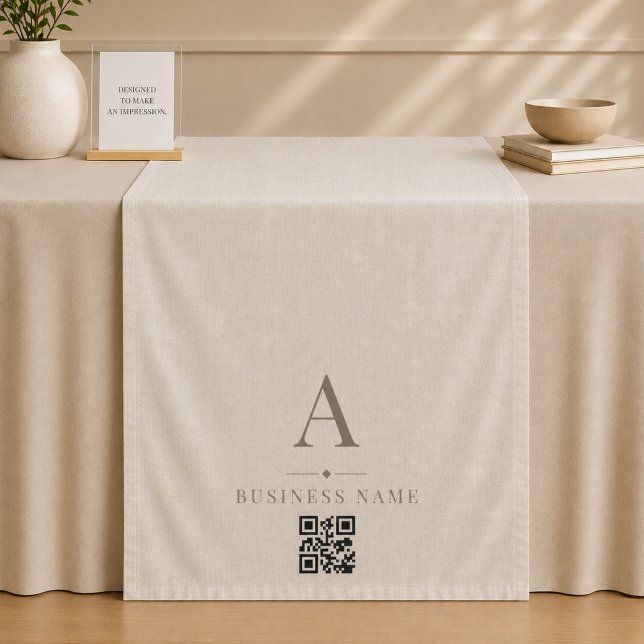 Linen QR Code Business Table Runner Banner Tapestry (Creator Uploaded)