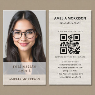 Linen Real Estate Agent QR Code Photo Business Card
