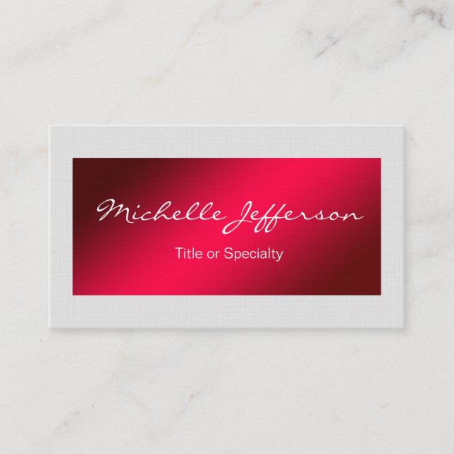 Linen Red Grey Lined Trendy Professional Modern Business Card (Front)