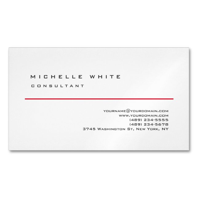 Linen Red White Classic Elegant Plain Professional Magnetic Business Card (Front)