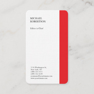Linen Red White Minimalist Professional Plain Business Card
