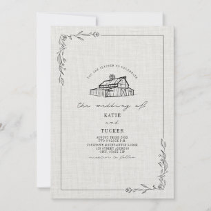 Linen Rustic Barn Country Wedding Invitation