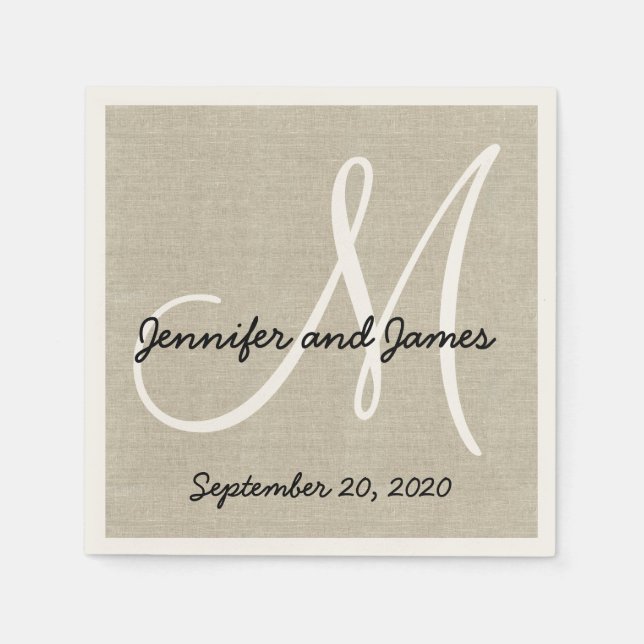 Linen Rustic Monogram Paper Napkins (Front)