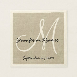 Linen Rustic Monogram Paper Napkins