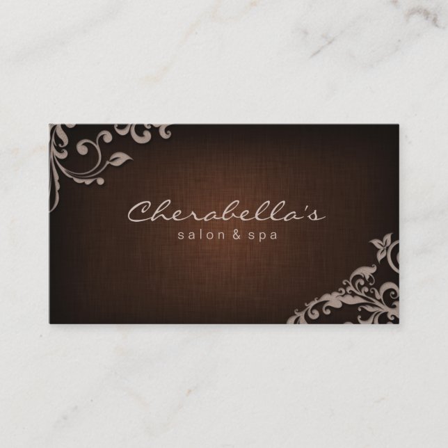 Linen Salon Spa Floral Business Card Brown Beige (Front)