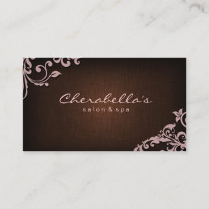 Linen Salon Spa Floral Business Card Brown Pink