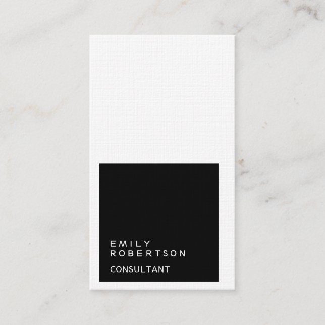 Linen Simple Plain Black & White Modern Minimalist Business Card (Front)