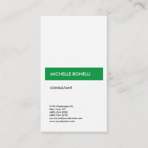Linen Simple Plain Modern Minimalist Green White Business Card