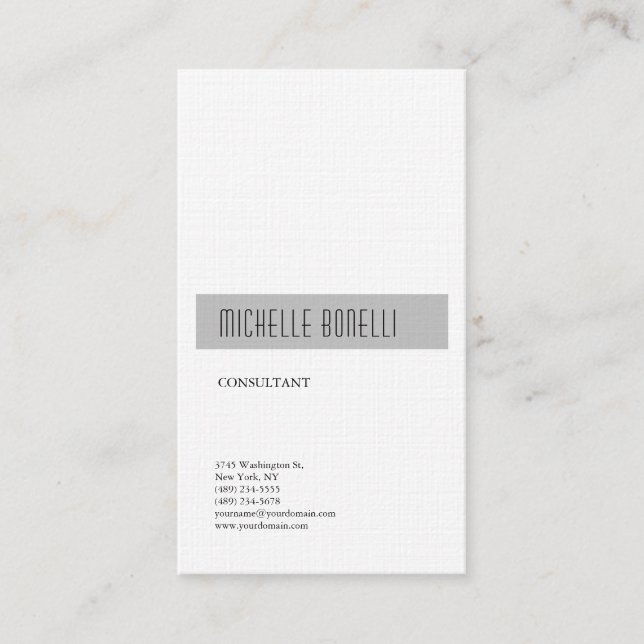 Linen Simple Plain Modern Minimalist Grey White Business Card (Front)