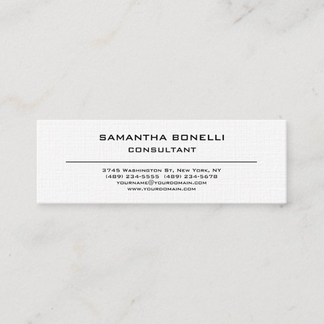 Linen Skinny Plain Elegant Attractive Minimalist Mini Business Card (Front)