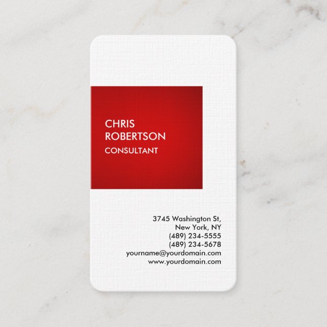 Linen Special Red Private Unique Personal Business Card (Front)