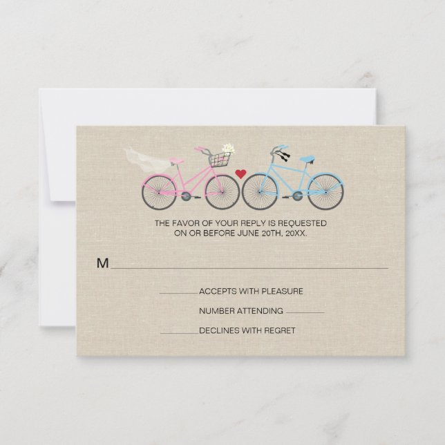 Linen Style Bicycle Pink Wedding Reply RSVP (Front)