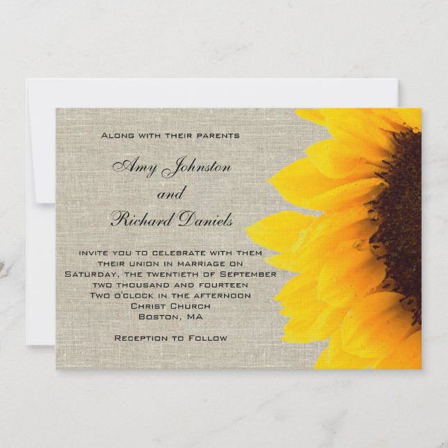 Linen Sunflower Rustic Wedding Invitation (Front)